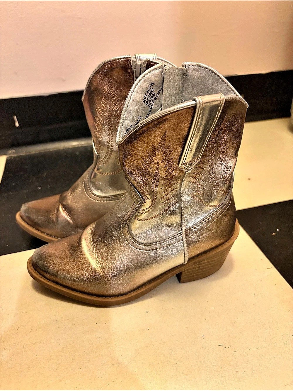 Metallic Western Ankle Boots in Brown